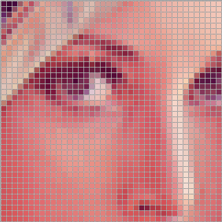 Lenna face broken into pixels