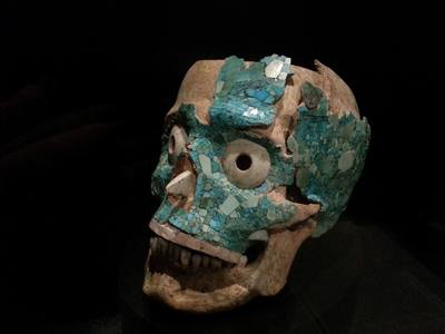 A turqouise encrusted skull from Oaxaca